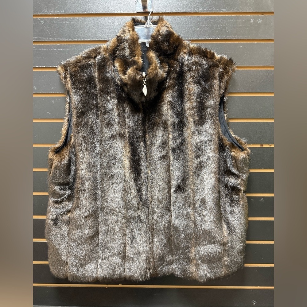 Isabella’s Journey Reversible Faux Fur Vest L/XL Brown Zip Front
